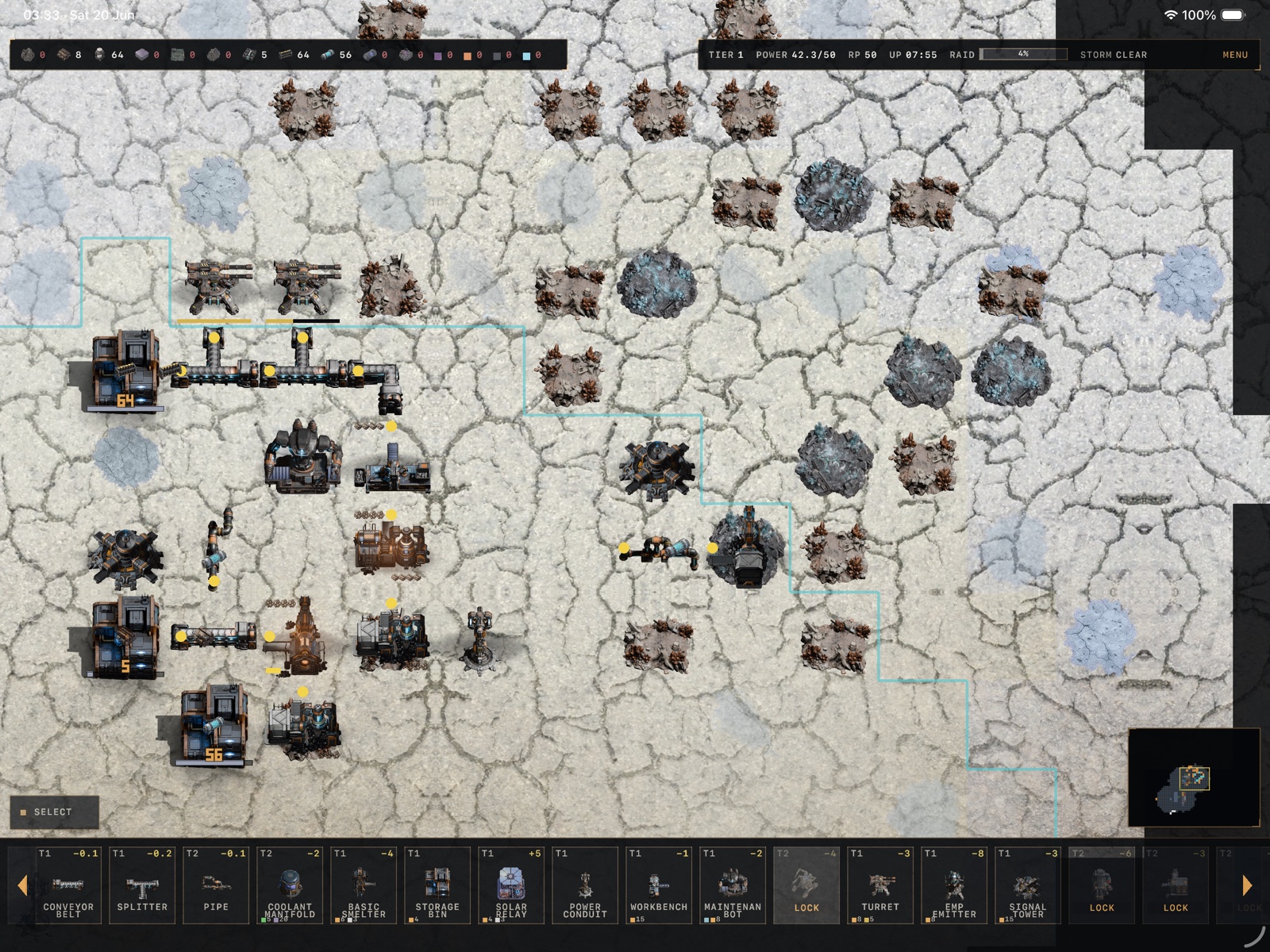 Expanding across the frozen frontier, the safe-zone perimeter marked in cyan.